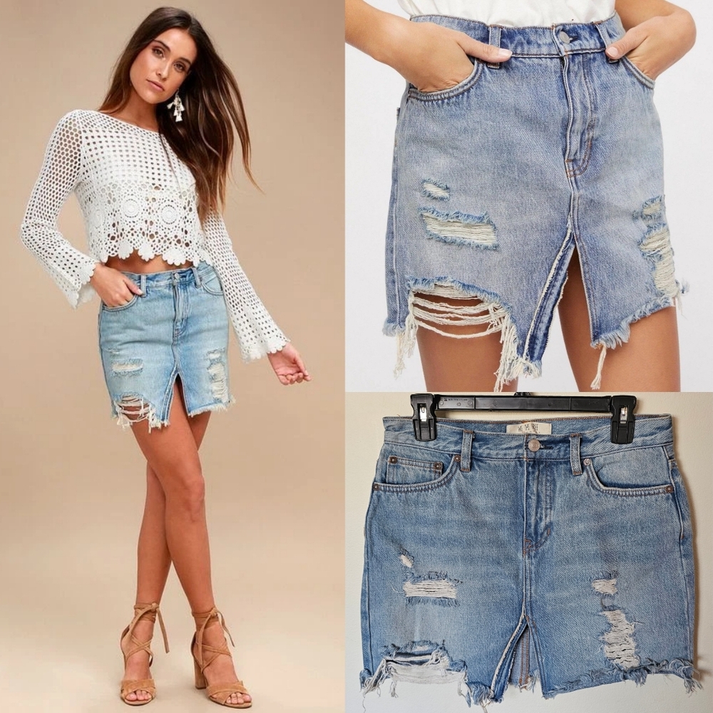 We The Free Relaxed & Destroyed Denim Mini Skirt